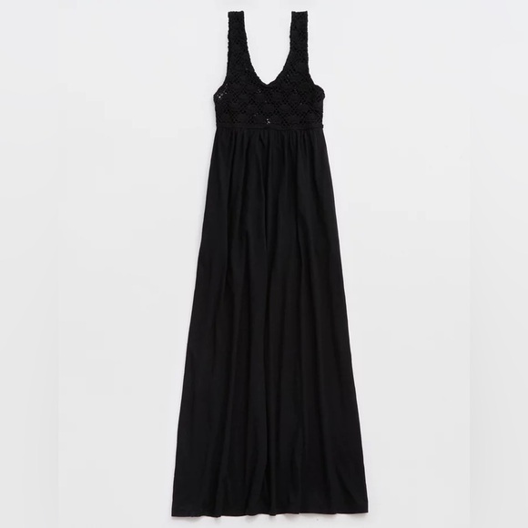 NWT Aerie Elegant Black Maxi Dress with Crochet Detail Small - Picture 6 of 9
